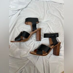 Madewell black Leather Block High Heel Sandal size 7